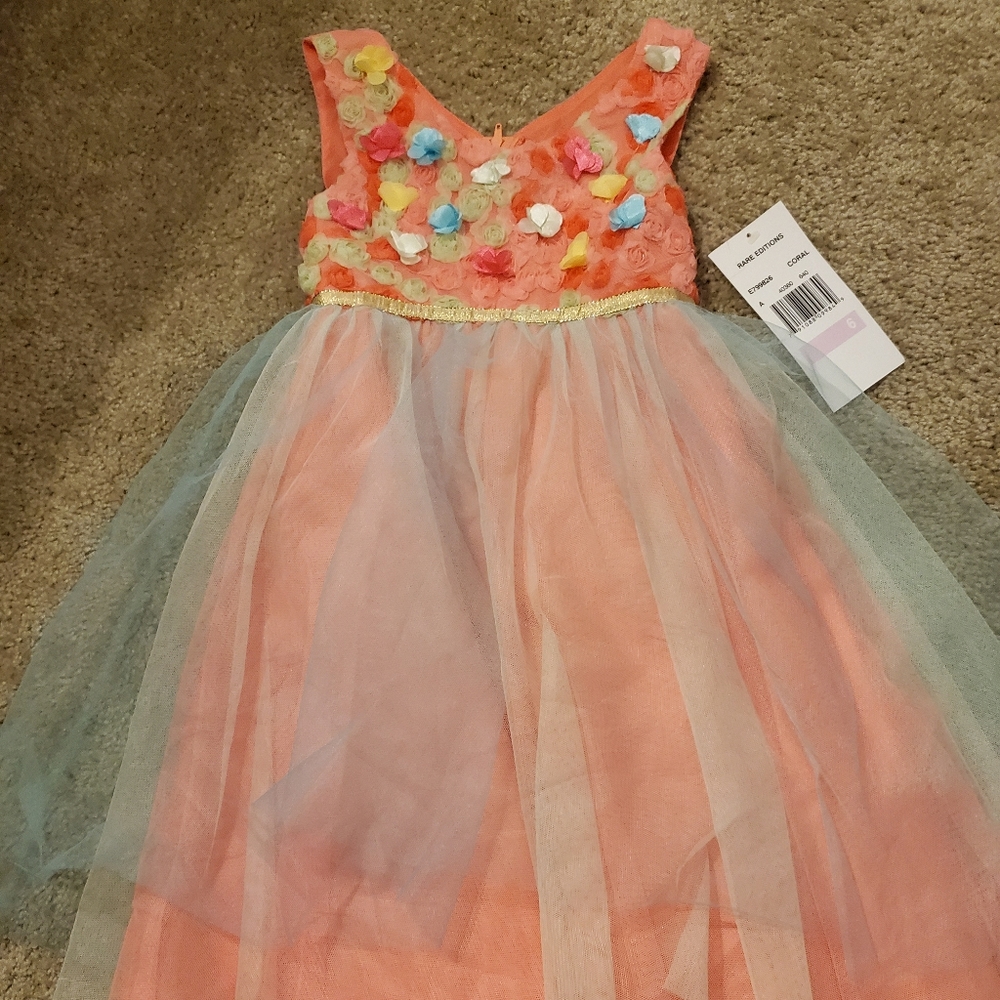 Rare Editions Dress Coral 3D Flower